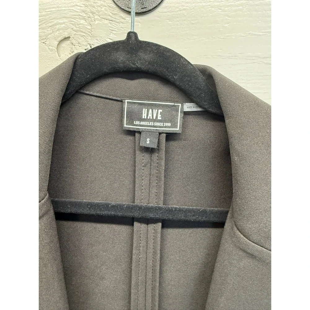 HAVE Los Angeles Womens Black Open Front Longline Blazer 3/4 Sleeve Small